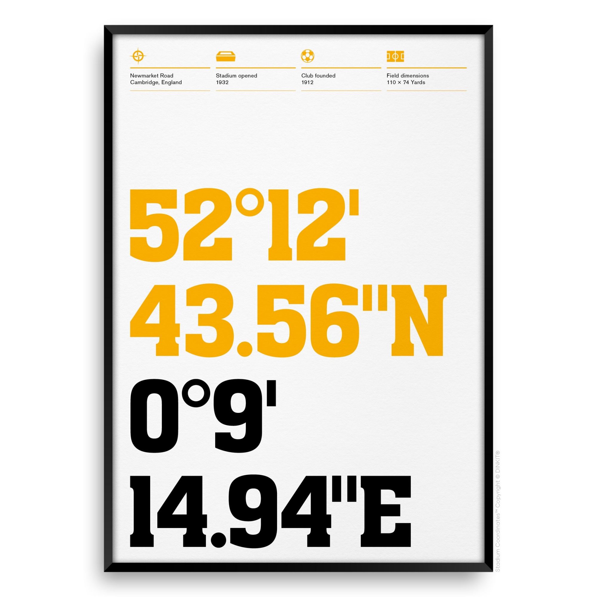 Cambridge United Gifts, Abbey Stadium Coordinates, Football Posters By DINKIT